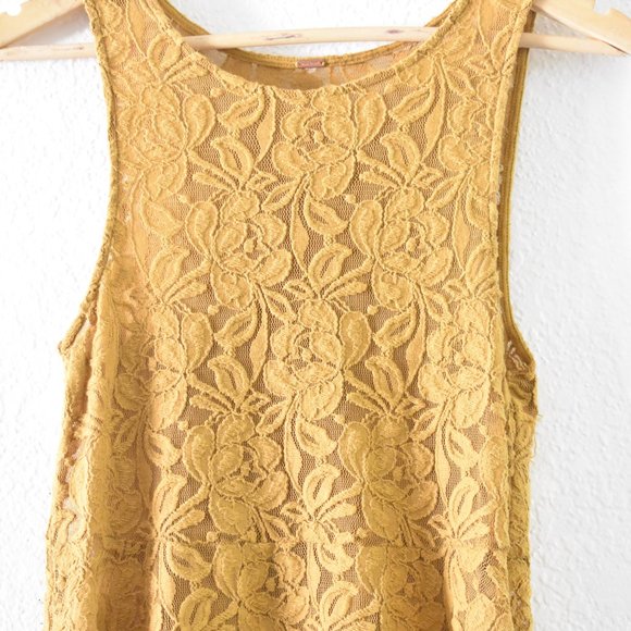 Free People Miles Of Lace Mini Dress in Gold - Picture 12 of 14